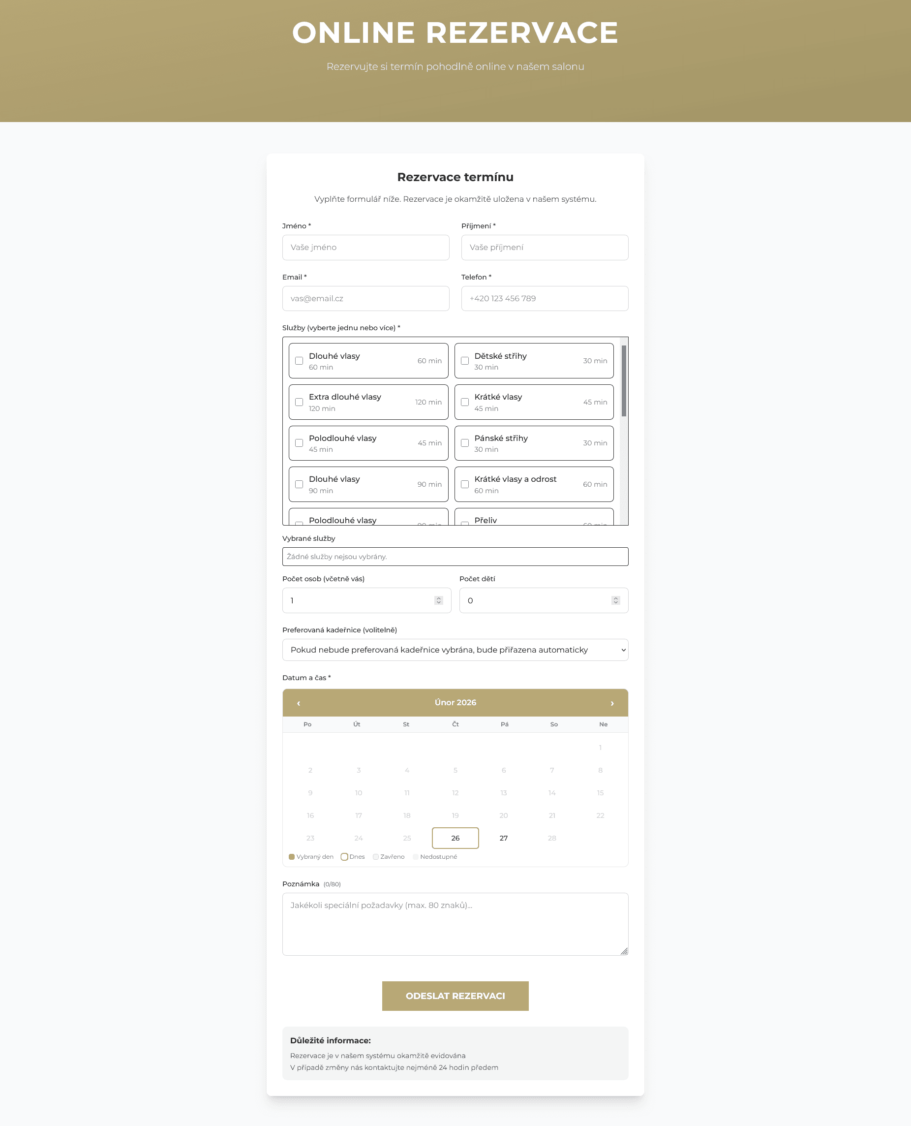 Salon Zuza stránka rezervace